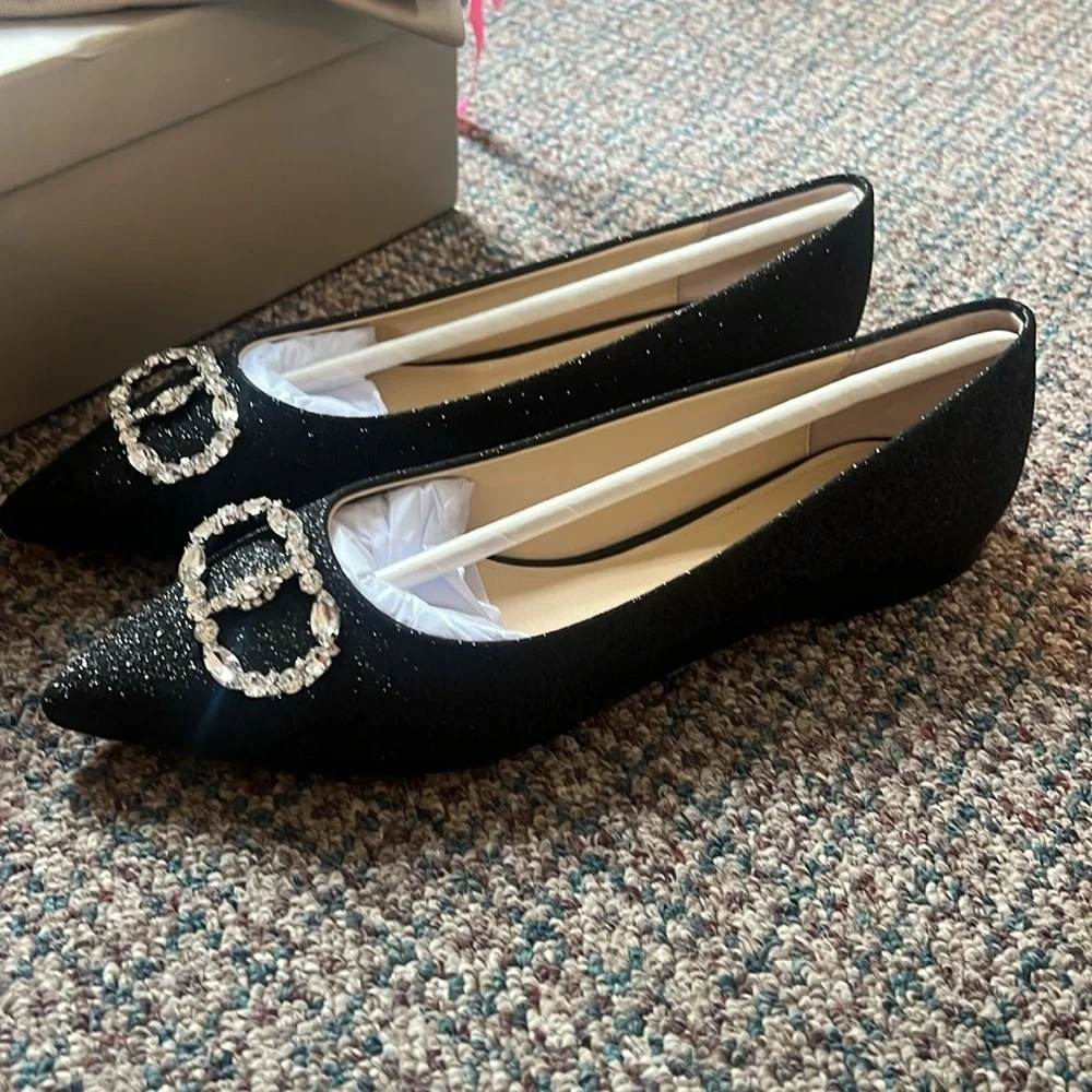 Dee Ocleppo Ballerina glitter-detail leather flats size 8.5 brand new condition